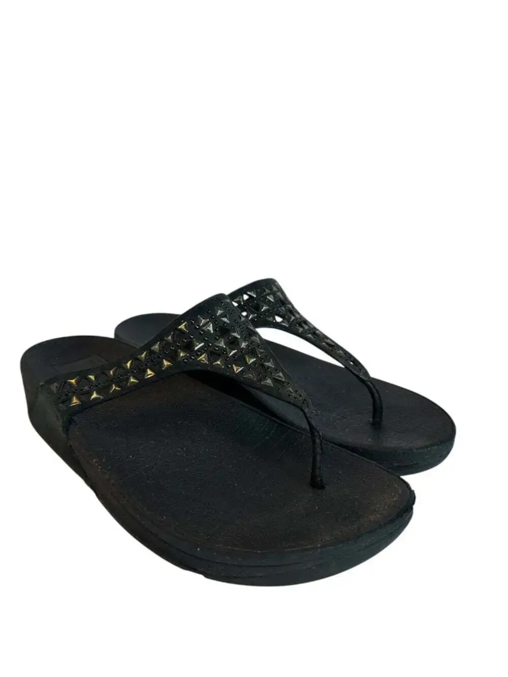 FitFlop Carmel Toe Post Sandals Black Size 6 Studded Comfort Walking Shoes